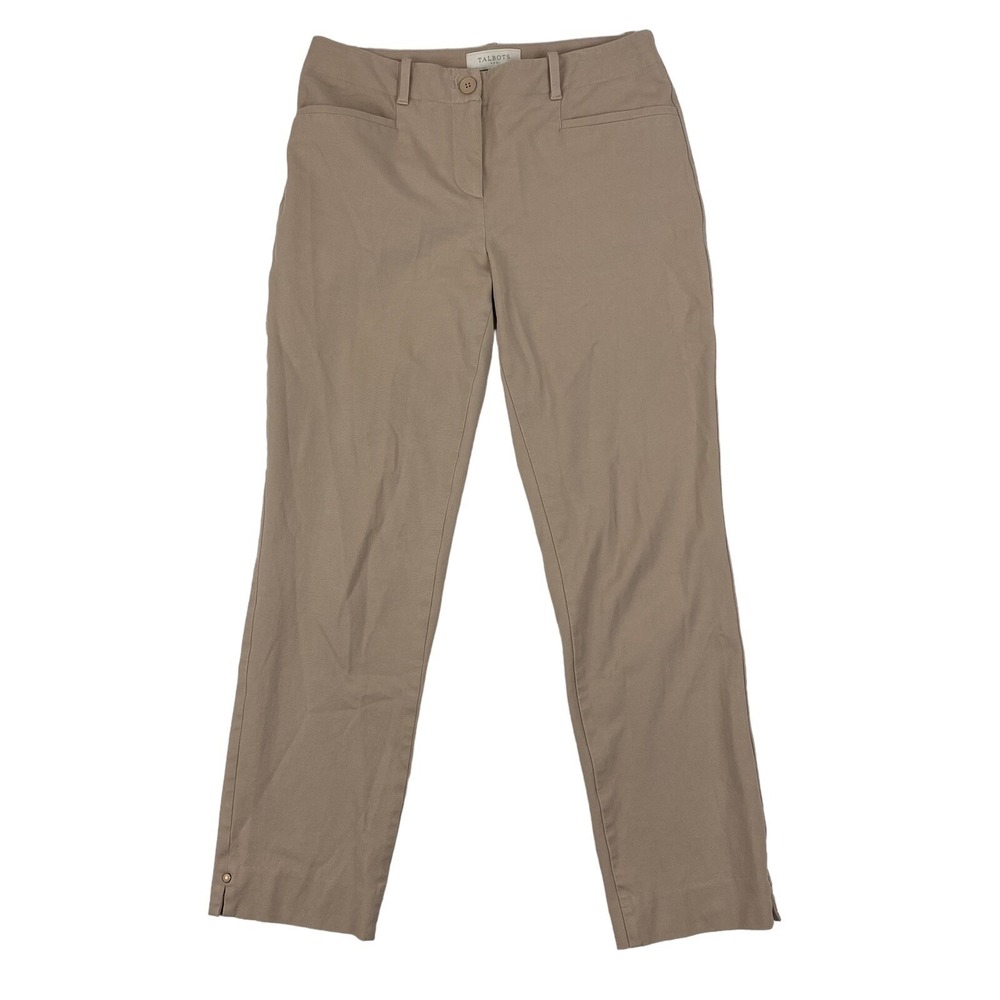 Talbots Tan Straight Leg Dress Pants Flat Front Size 4 Cotton Rayon Spandex